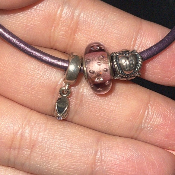 purple pandora double layer bracelet charms included - Picture 2 of 2